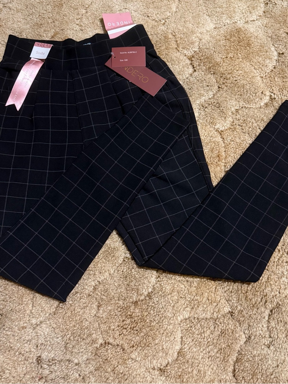 Indero Black Windowpane Dress Pants